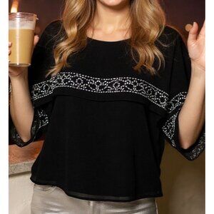 Vintage JR Nites by Caliendo Chiffon Layered Black Top 80s 90s Size 12P